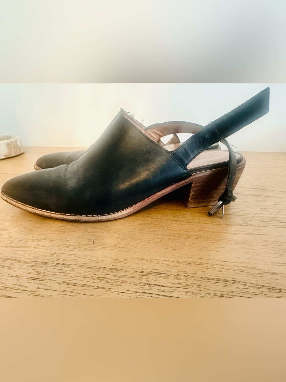 Madewell Black Leather Slingback Clog Mule with Low Block Heel